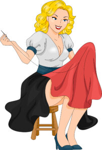 Illustration of a Pin Up Girl Sewing